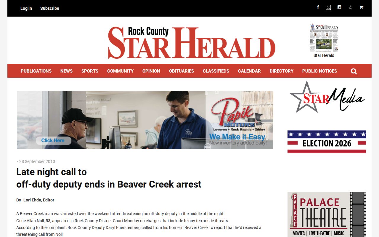 Rock County Beaver Creek arrest news record context