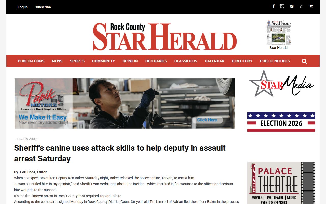 Rock County crime news arrest record source screenshot from a Star Herald report