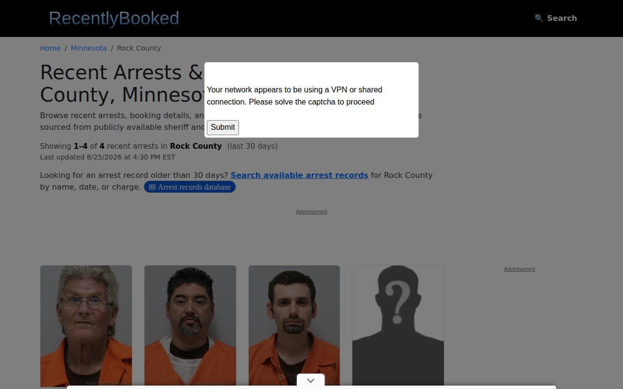Rock County recent booking information on an unofficial source